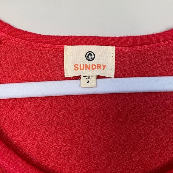 SUNDRY Hot Pink rainbow Heart Print SWEATSHIRT - Picture 4 of 5